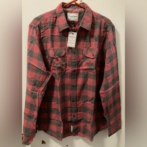 Flag & Anthem Men’s Button-Up Long Sleeve Shirt Large Red Black 100% Cotton NWT